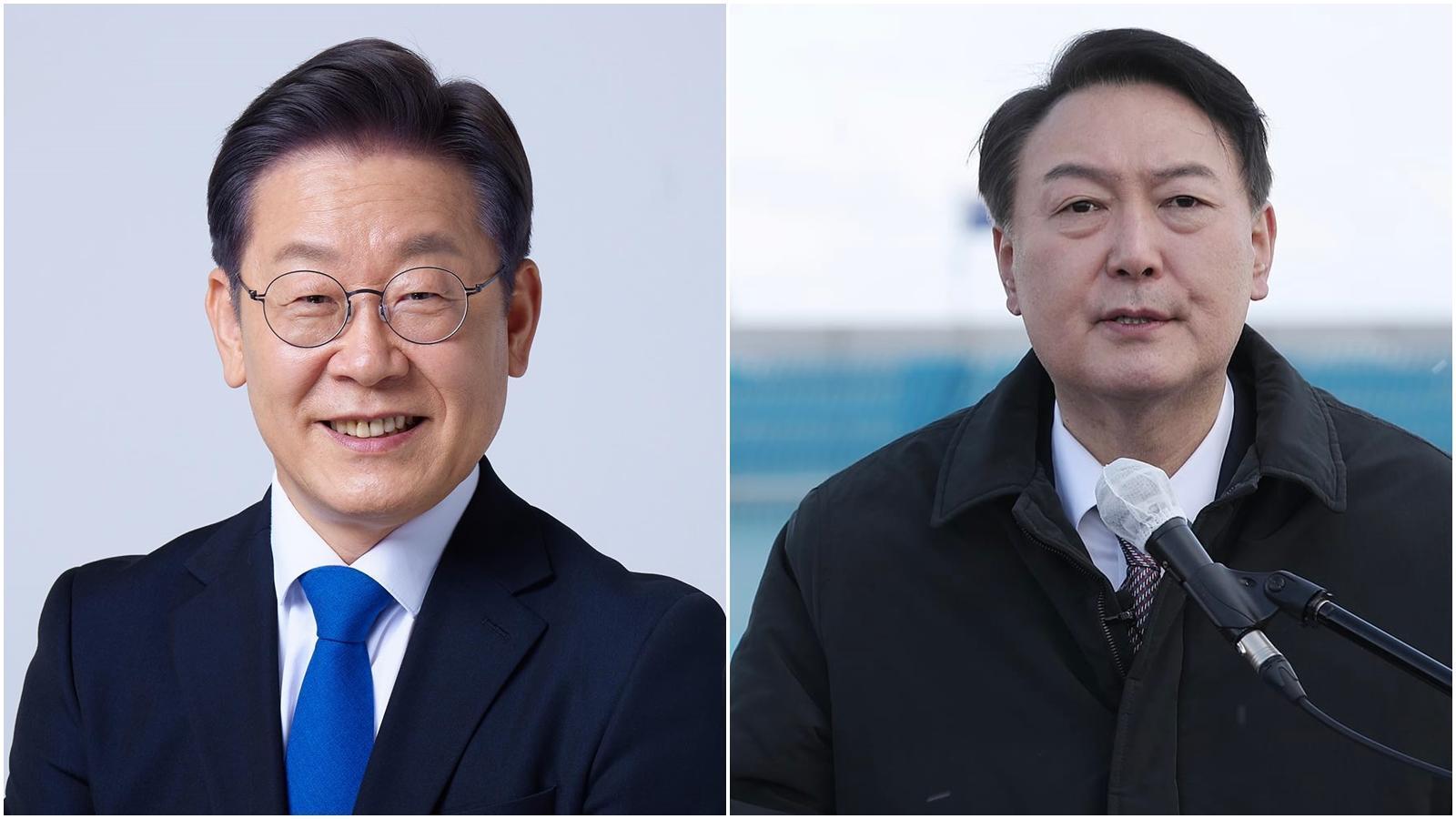 南韓第20屆總統大選最終投票率來到77.1%；右為尹錫悅、左為李在明。（翻攝自尹錫悅、李在明臉書）