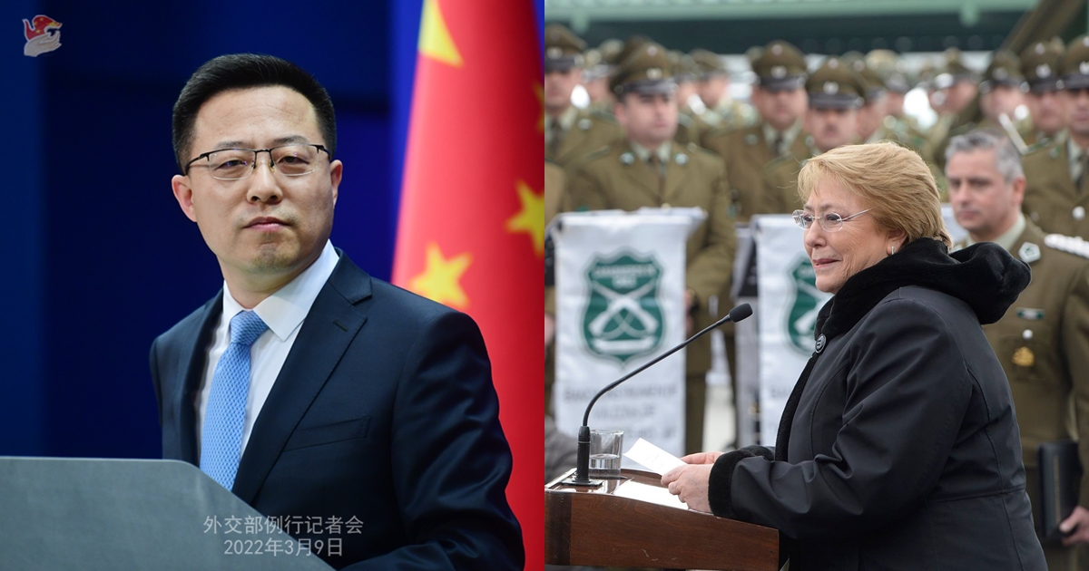 聯合國人權事務高級專員巴舍萊（右）預計將在5月訪中國並參訪新疆，中國外交部發言人趙立堅（左）表示歡迎。（翻攝自中國外交部官網、Michelle Bachelet臉書）