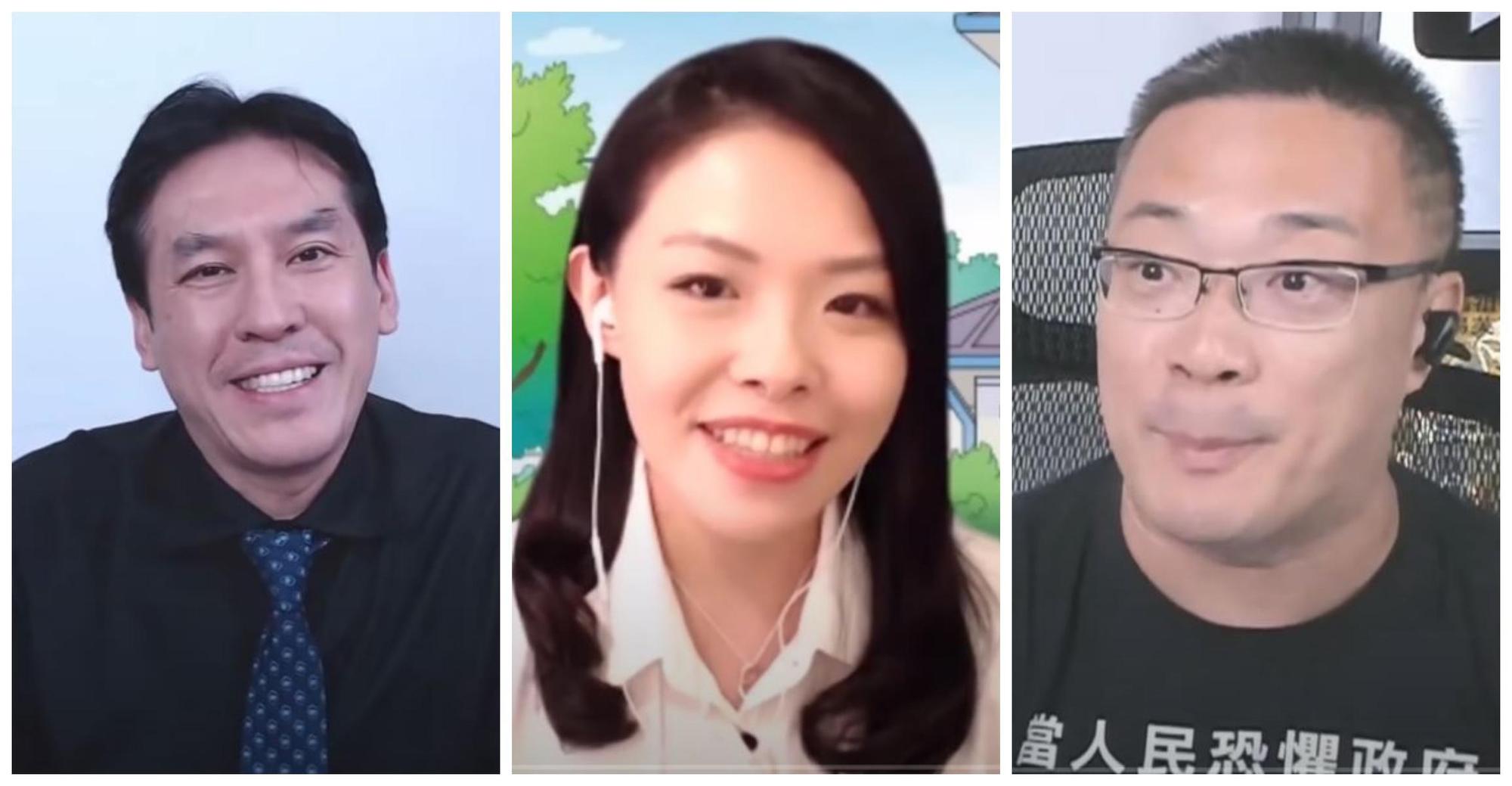 朱學恒（右起）、高虹安、黃暐瀚去年唱〈塔綠班之歌〉，惹毛綠營支持者。（翻攝朱學恒的阿宅萬事通事務所YouTube）