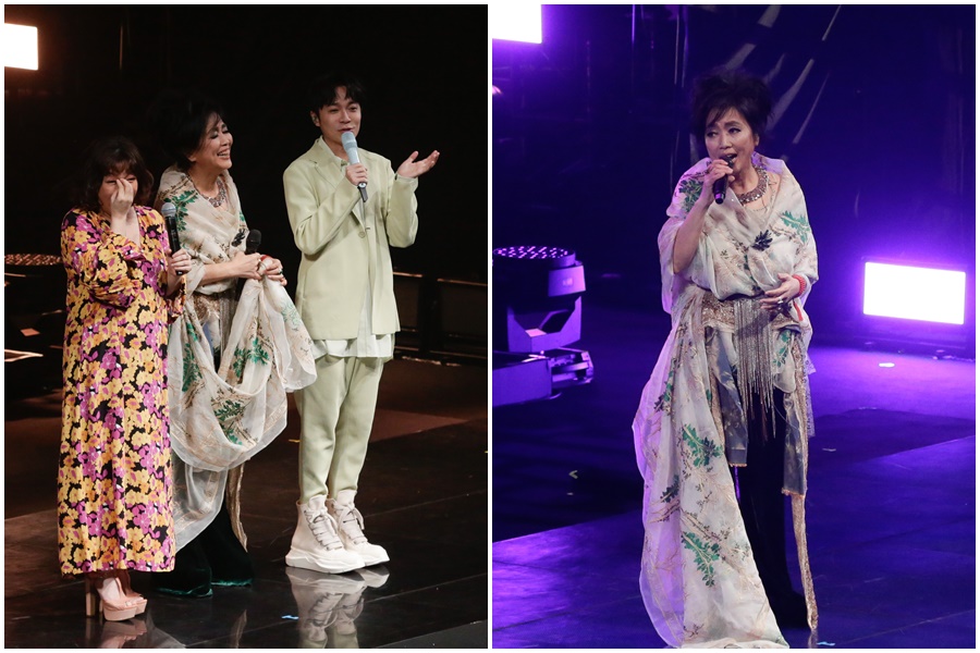 齊豫（右圖）在國父紀念館舉辦《緣》演唱會，邀來趙詠華（左圖左1）、吳青峰（左圖右1）助陣。