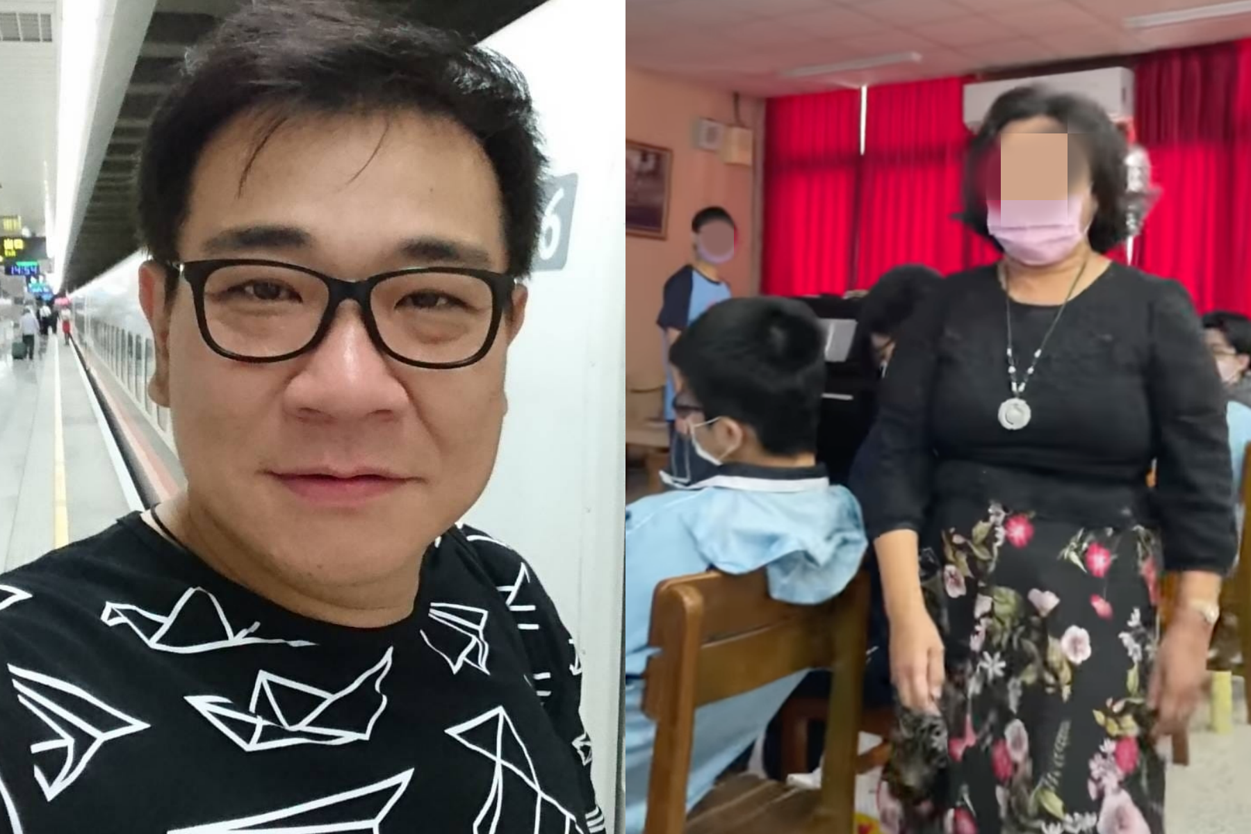 台中一中一名呂姓音樂老師（右圖）與學生互罵的影片近日被瘋傳，其也被起底曾被學生以搞笑藝人「白雲」（左圖）取綽號。（翻攝自「白雲 天空的家」臉書、YouTube）