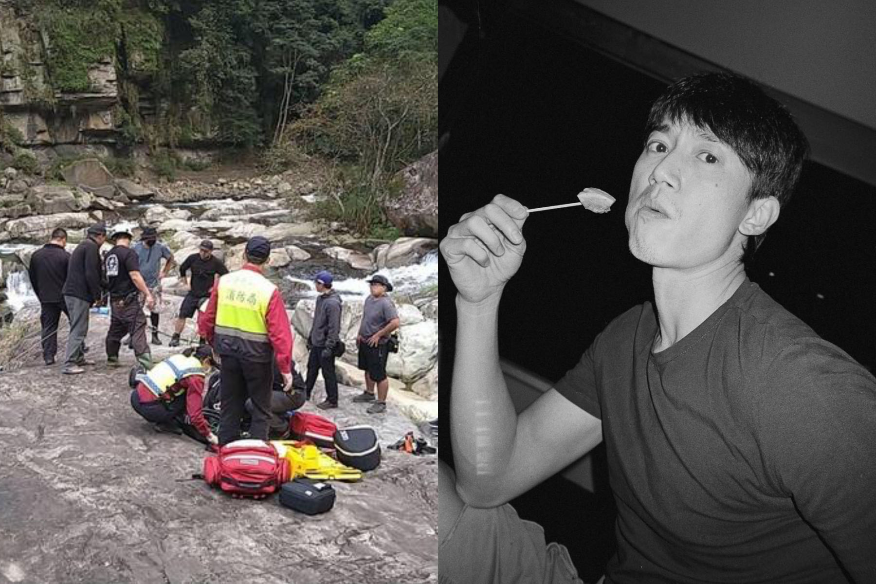 影集《初擁》劇組日前發生2工作人員溺斃意外（左圖），演員吳慷仁（右圖）也在臉書哀悼並稱「我也是幫凶」。（翻攝自苗栗縣政府消防局第三救災救護大隊、吳慷仁Kang Ren Wu臉書）