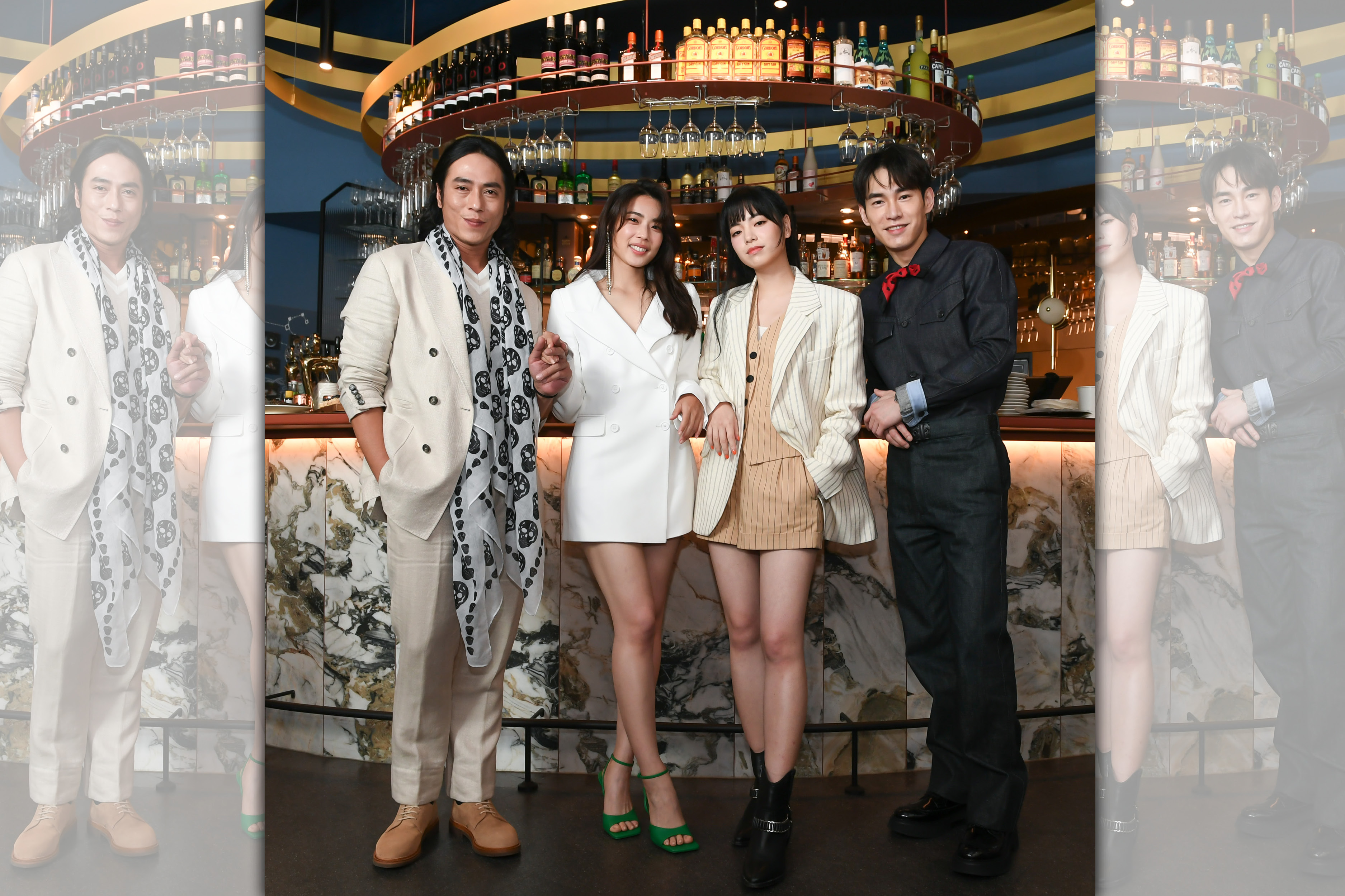 莊凱勛在喜劇《妮波自由式》與「姊妹淘」林思宇、陸夏和張書豪有前所未見的演出。（紅杉娛樂提供）