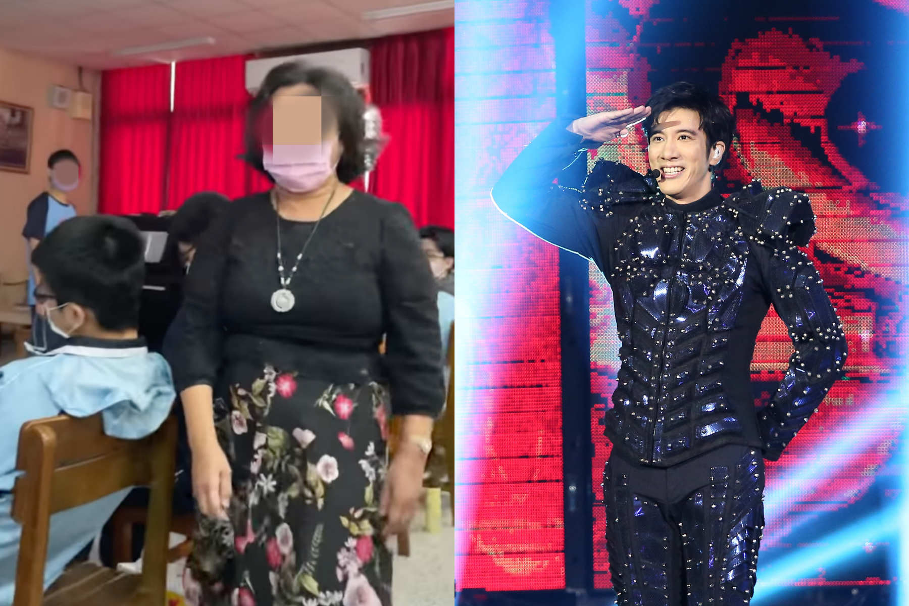 中一中呂姓音樂教師（左）傳被學生報告放「白雲哏圖」激怒，不過學生事後稱自己放的是王力宏（右）。（翻攝自YouTube、本刊資料照）