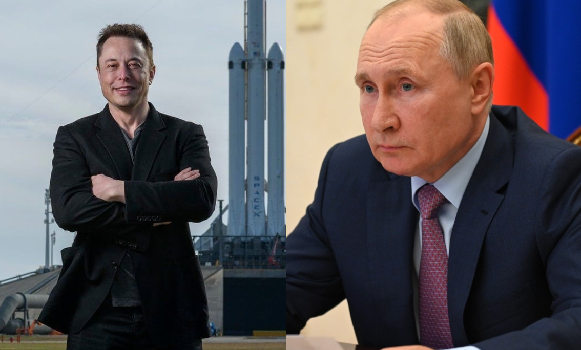 馬斯克（左）向普丁（右）下戰帖引發全球熱議。（翻攝自馬斯克Instagram／克里姆林宮推特）