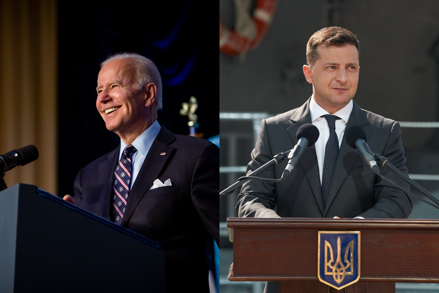 美國總統拜登（左）有意訪歐，烏克蘭總統澤倫斯基（右）則將對美發表演說。（翻攝自拜登、澤倫斯基臉書）
