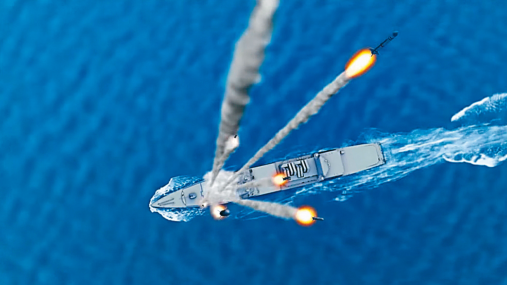 高雄號兩棲指揮艦加裝垂直發射系統並搭配海弓三型飛彈使用,威力大增,有助穩定台海安全。(翻攝中科院YouTube)