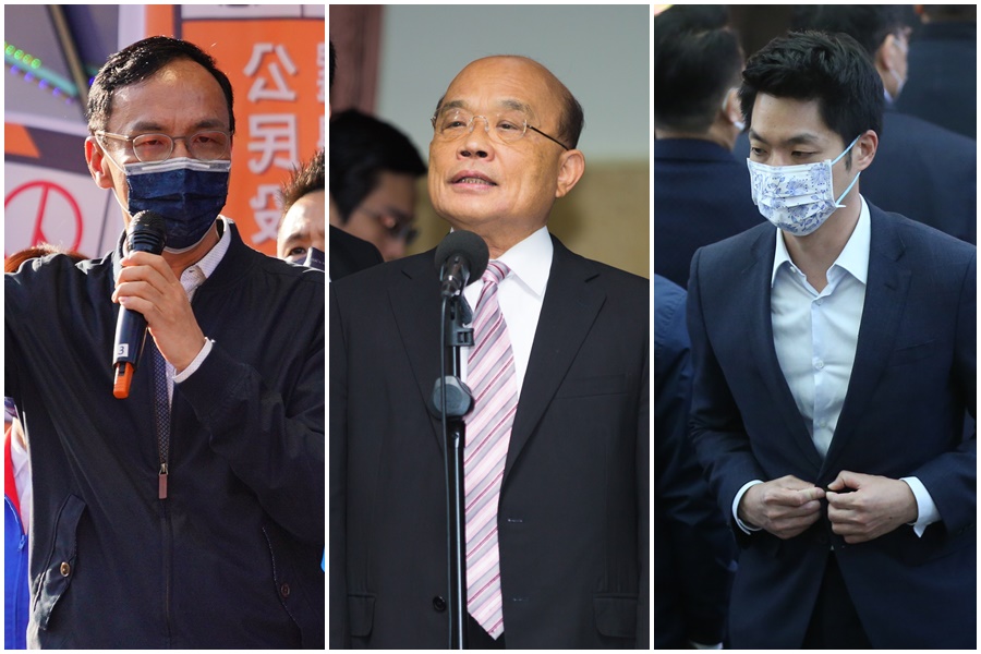 針對「缺電承諾」口水戰，蘇貞昌（中）再度開砲蔣萬安（右），連朱立倫（左）也因為挺自家人遭波及。（本刊資料照）