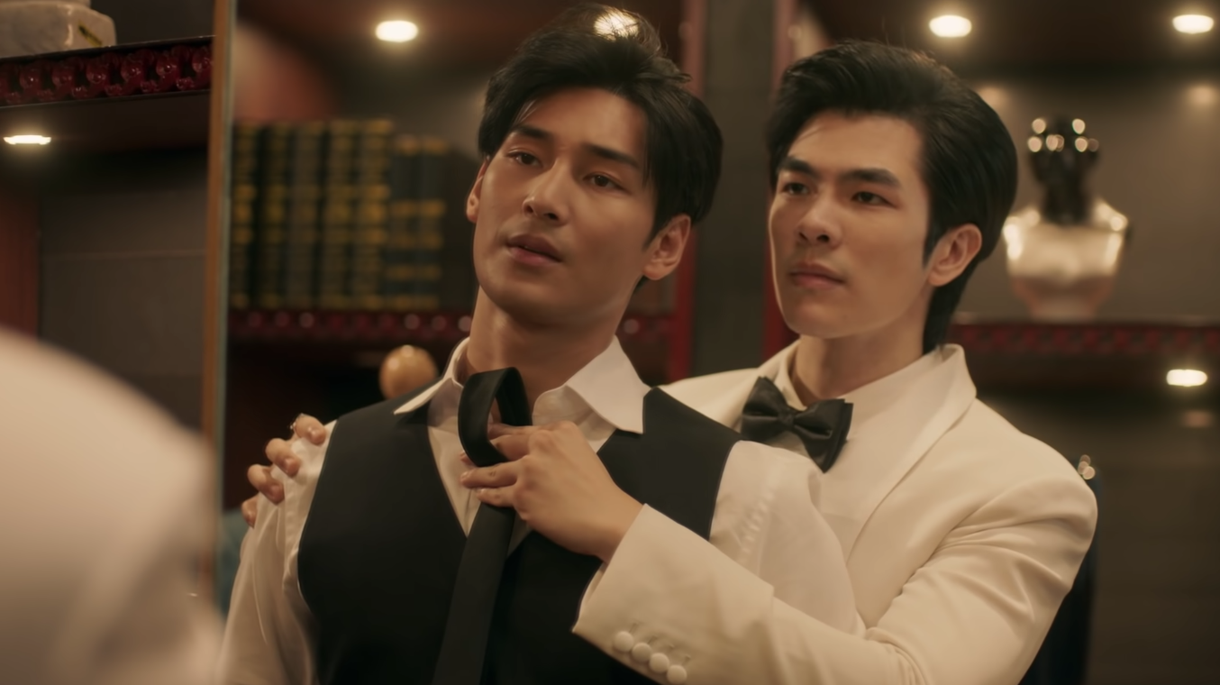 由泰星Mile（右）與Apo主演《黑幫少爺愛上我》預告引起網友討論。（截圖自官方預告）