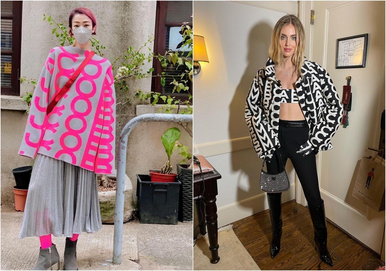 (左起)鄭秀文、Chiara Ferragni各自擁護不同色調的Marc Jacobs Monogram系列。(俊思提供)