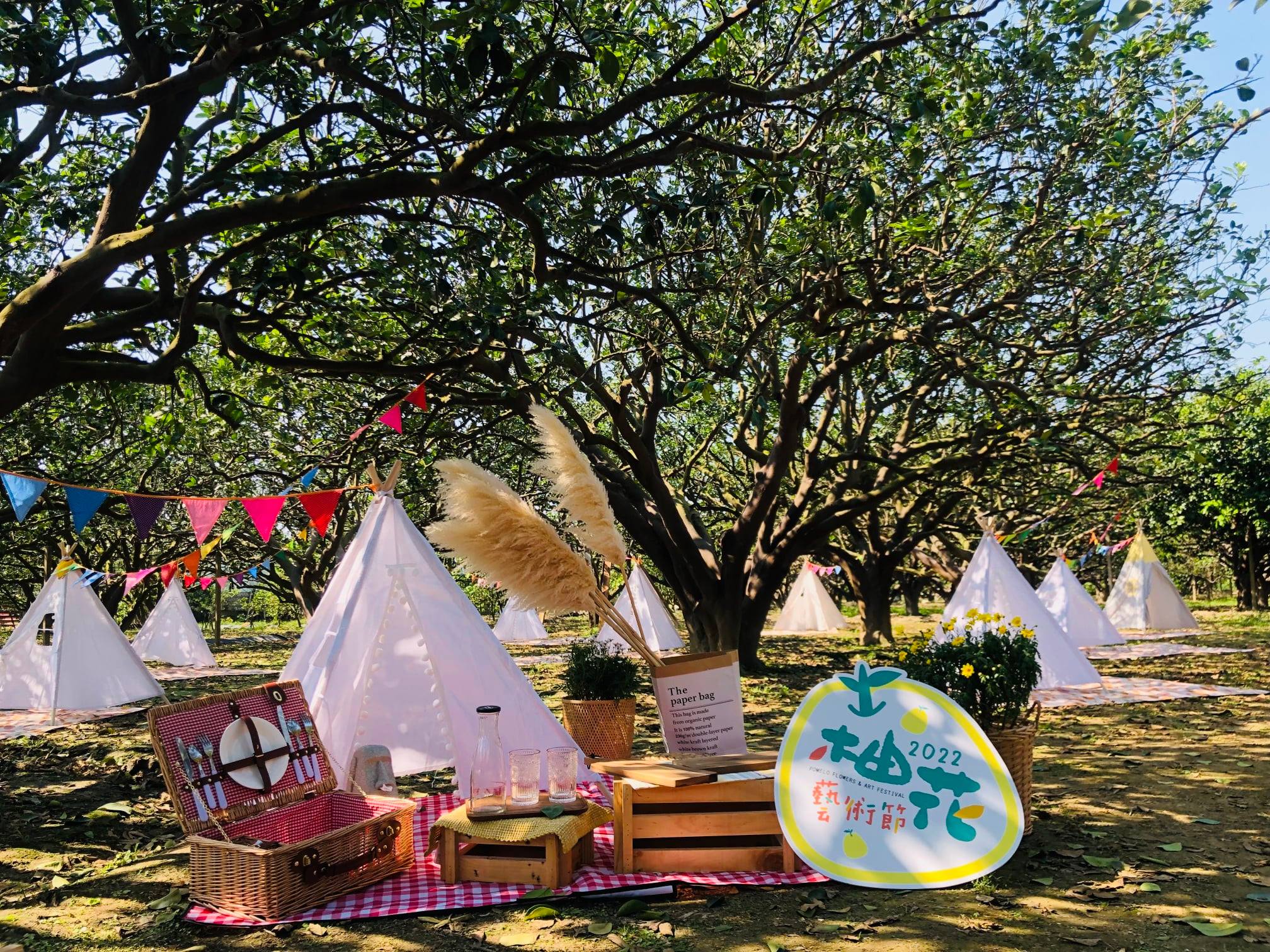 台南麻豆「2022柚花藝術節」本週末邀請民眾在柚園中野餐、聽音樂、逛市集。（台南市文化局、總爺藝文中心提供）