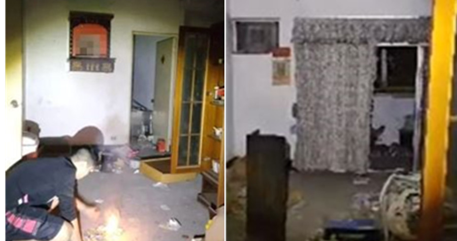 「晚安小雞」到台中某大樓探險燒金紙遭網友檢舉。（翻攝自「晚安小雞」臉書）