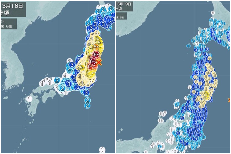 昨晚日本規模7.4強震，讓不少日本網友想起311大地震，深怕可能只是更大地震的前震。（翻攝自推特）
