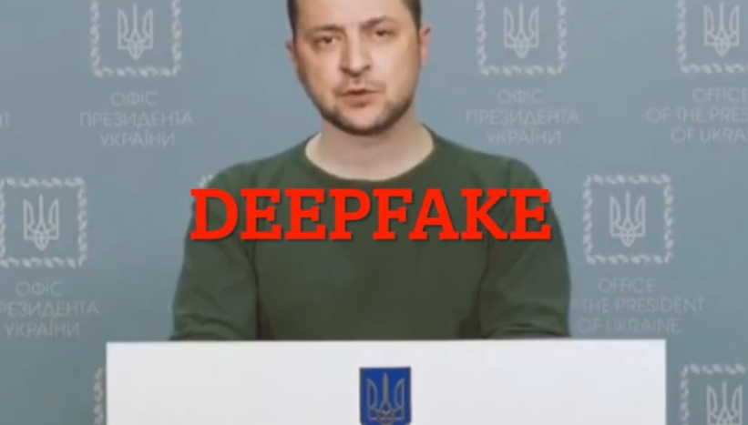 澤倫斯基的投降影片被抓包是用deepfake技術假造的。（翻攝自推特@MikaelThalen）