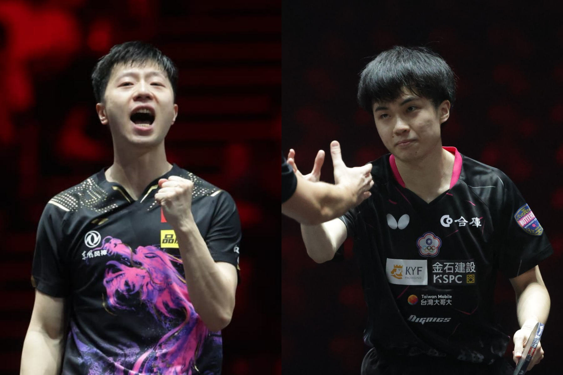 獲得2屆奧運金牌的中國桌球好手馬龍(左)盛讚我國小將林昀儒(右)「已經是世界上最好」。(翻攝自World Table Tennis臉書)
