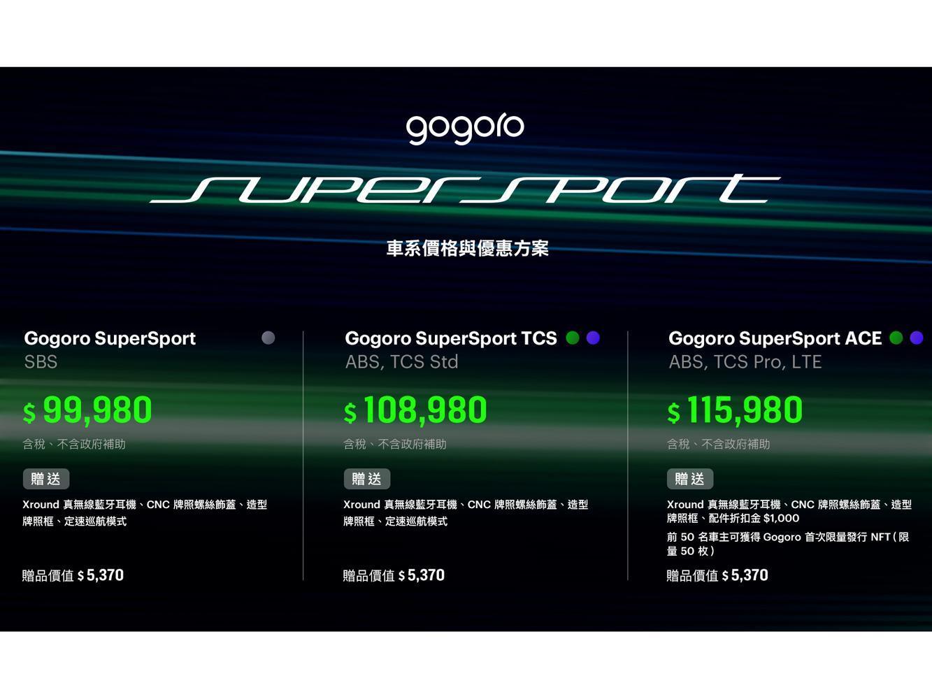 Gogoro SuperSport 車系價格與優惠方案。