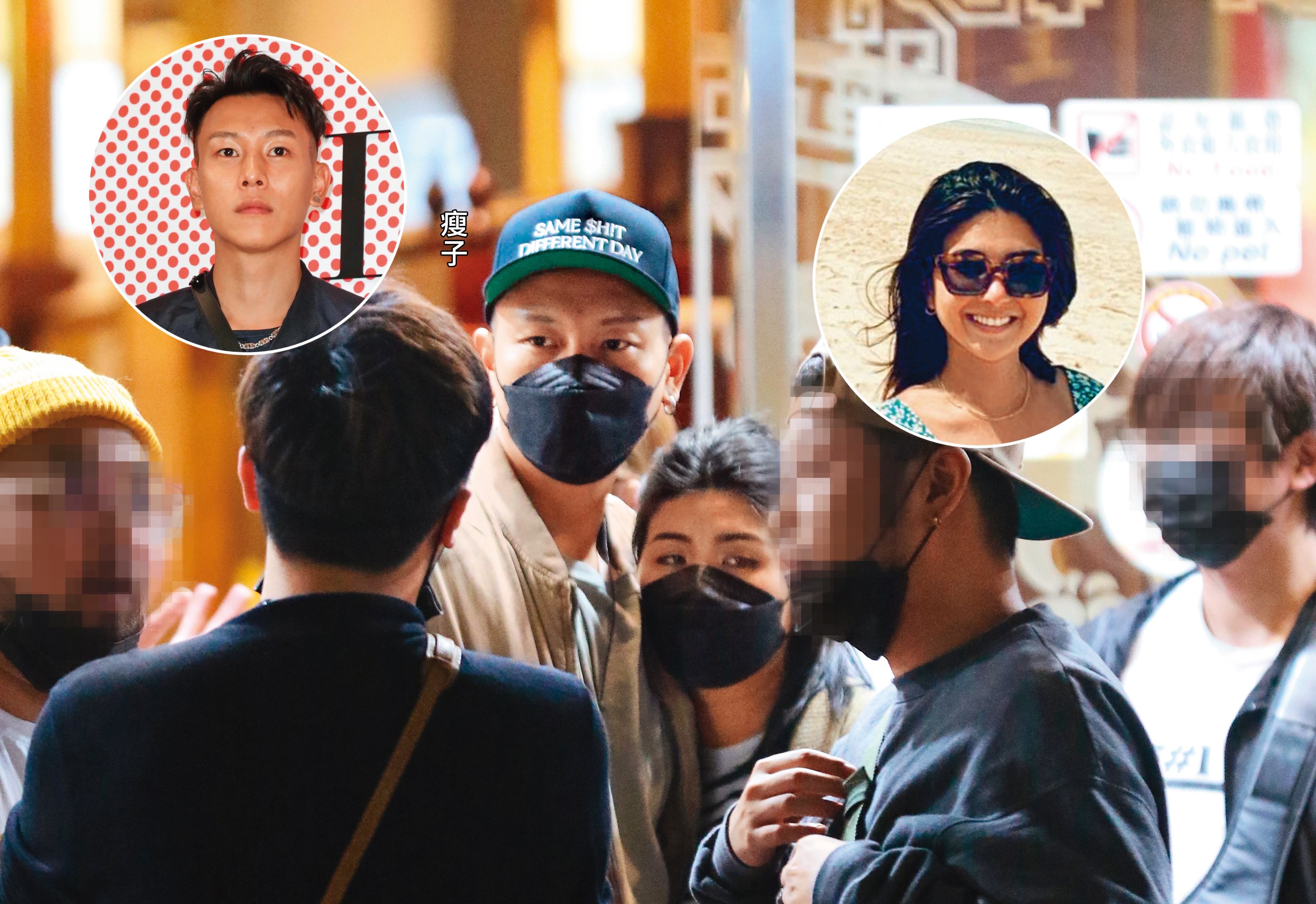 3/19 21:46 瘦子（左二）吃完「陳府宴客」後，跟Jennifer（右二）與友人在餐廳外聊天，兩人黏得頗緊。