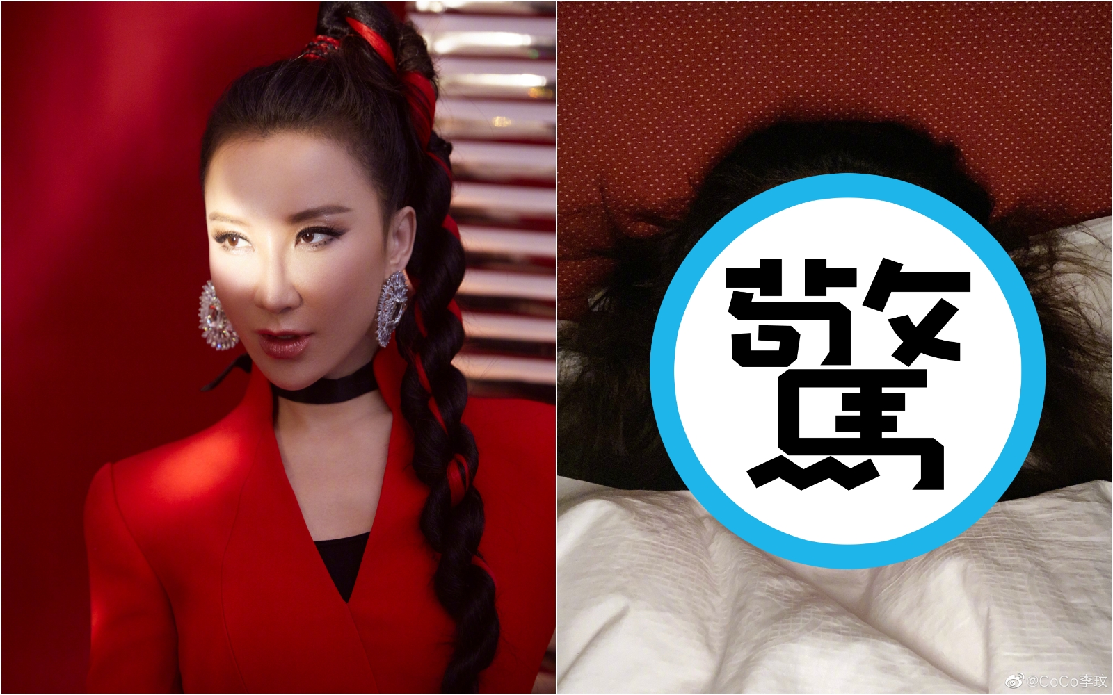 李玟先前登上春晚的造型（左）被指撞臉台灣藝人楊繡惠，最近她又發出一張素顏照引發議論。（翻攝自李玟微博）