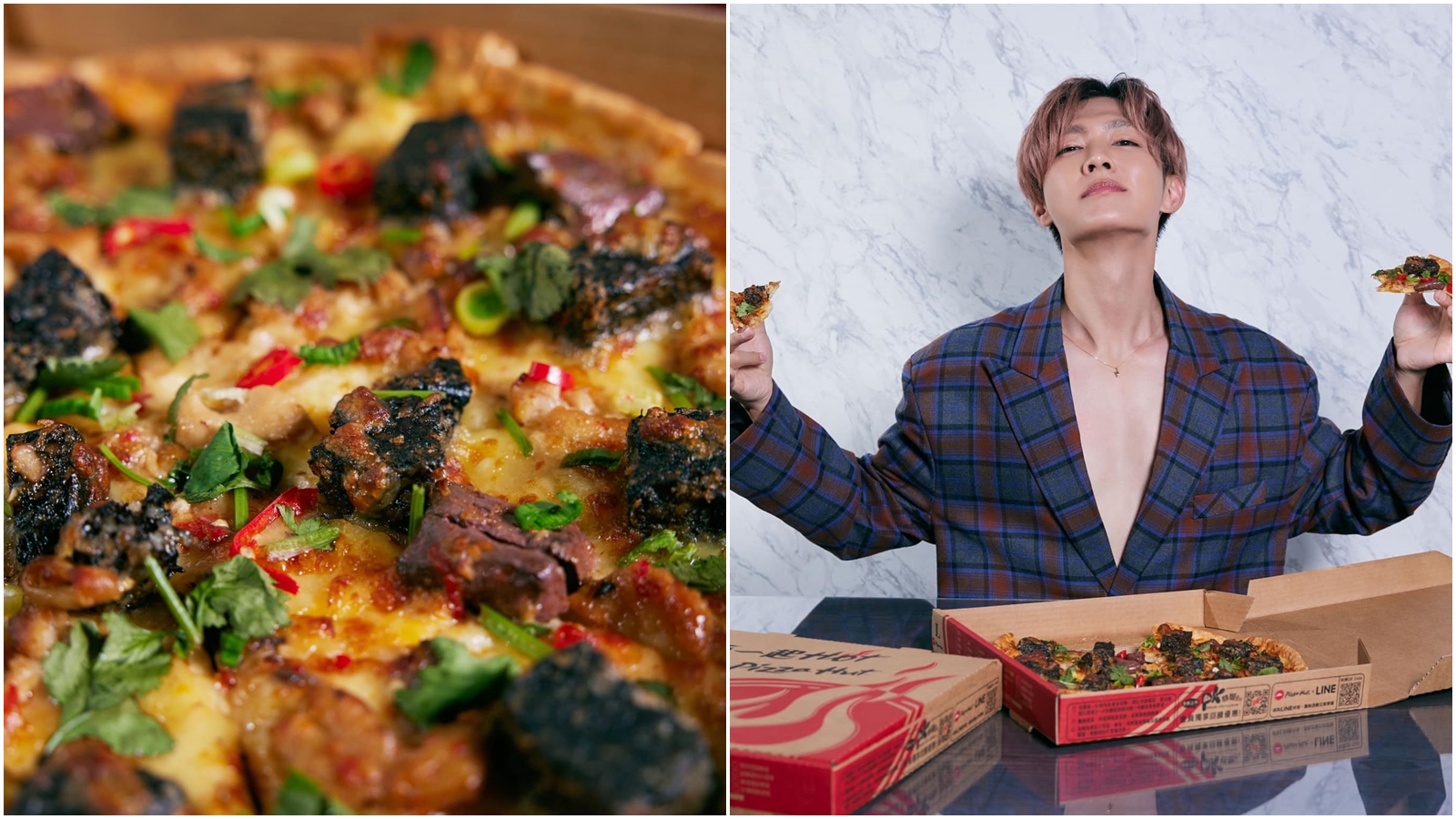 必勝客再推出暗黑口味披薩，炎亞綸立即推坑給怕香菜的視網膜及邰智源。（翻攝自炎亞綸臉書）
