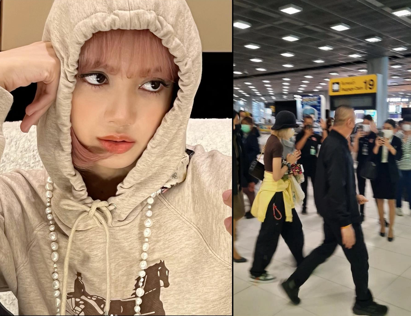 Lisa返泰,抵達機場時引起圍拍。(翻攝Lisa IG、mgronline)