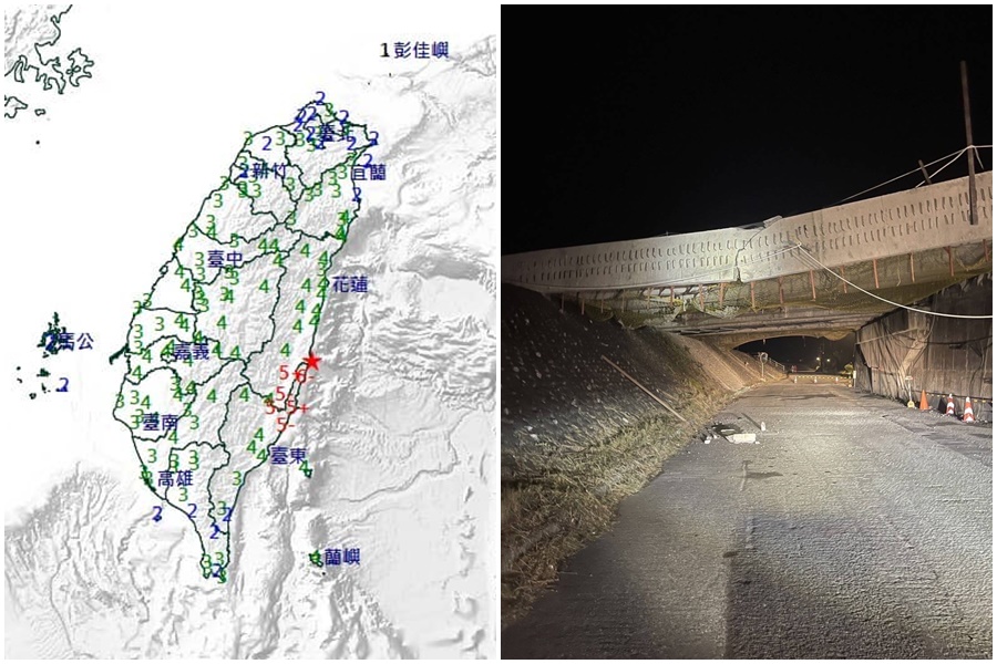 今天凌晨規模6.6強震後，陸續發生多達逾50起地震。（翻攝自氣象局官網、記者爆料網）