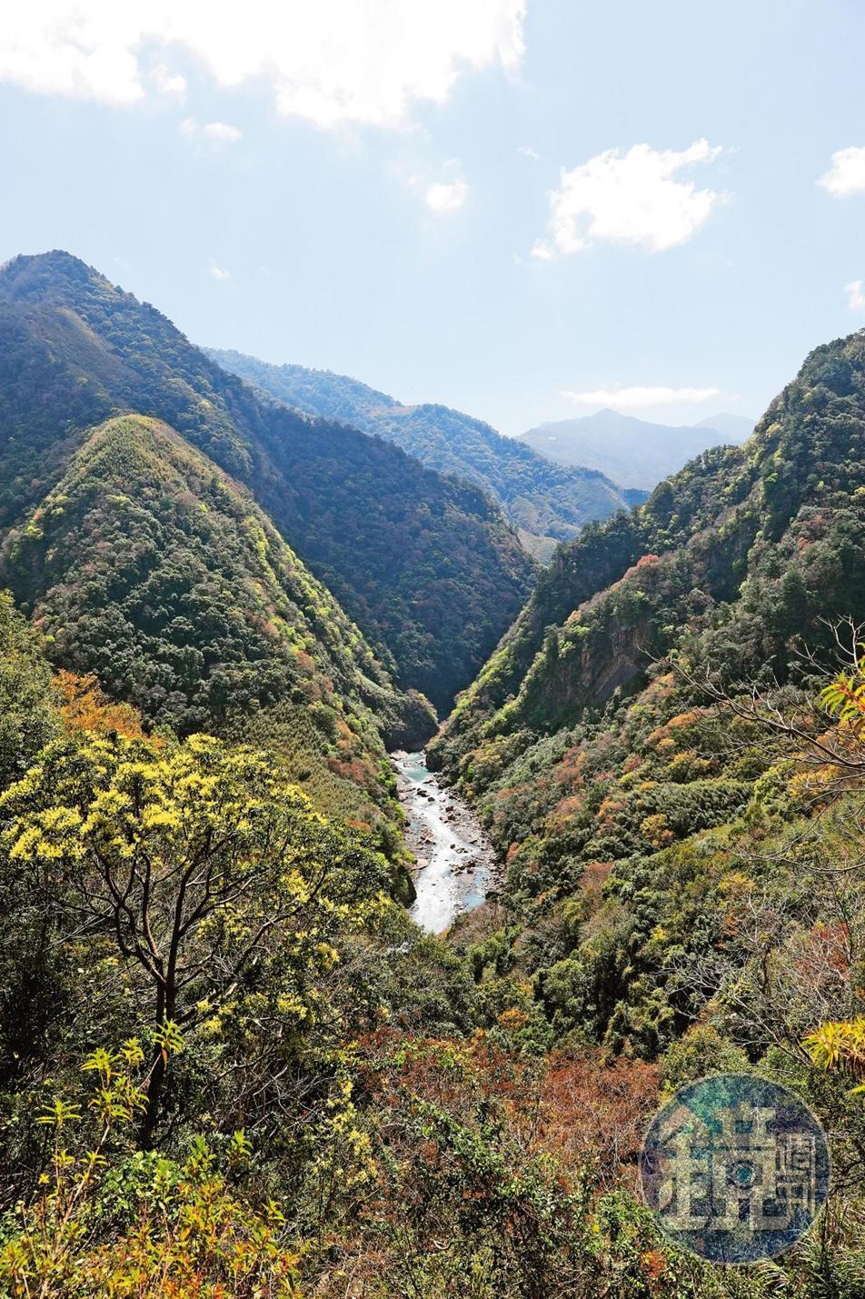 沿著縣道竹60-1而行,從高處眺望尖石後山的層層山巒與溪谷,景色壯闊迷人。
