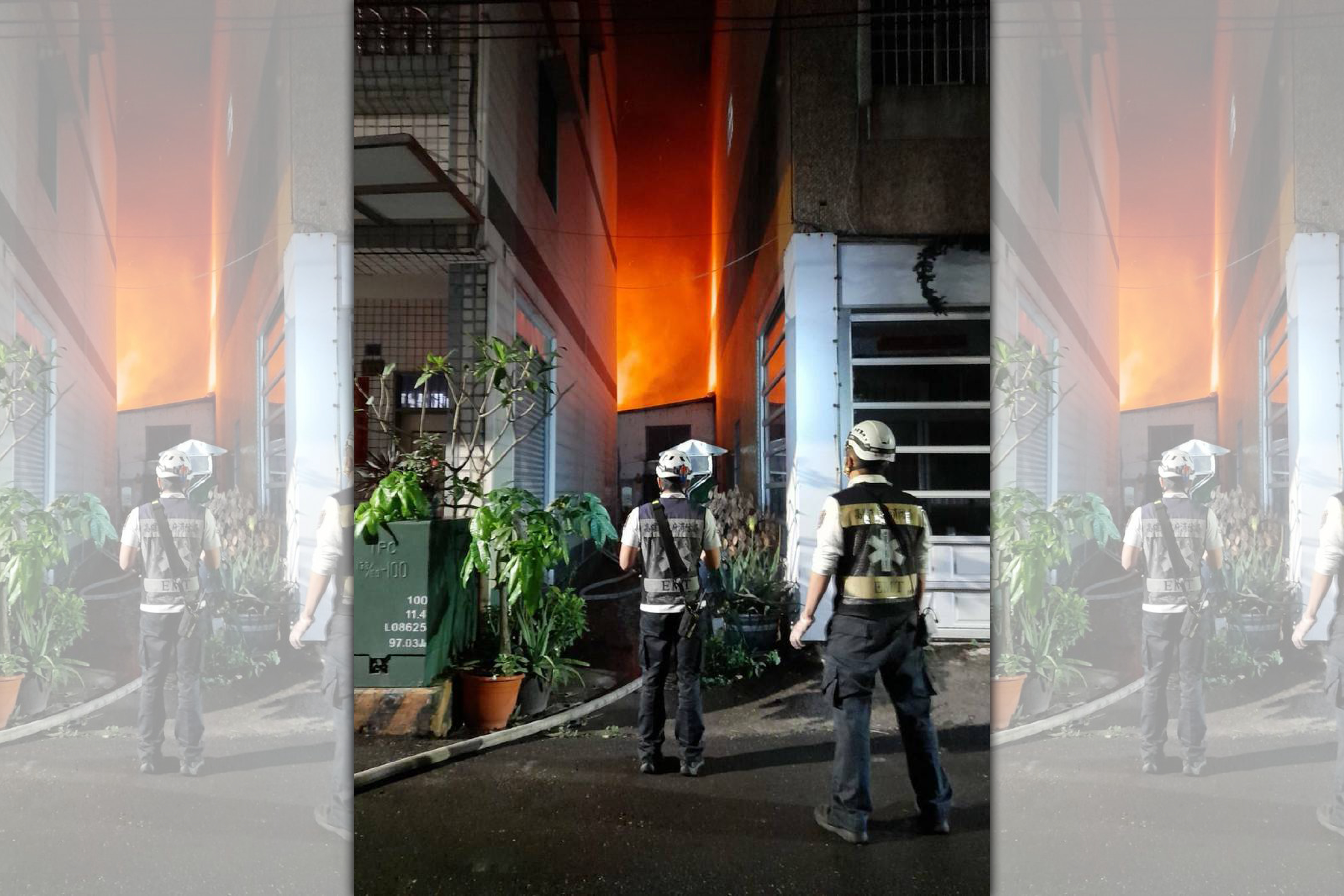 高市鳳山區鳳松路一間包子店今凌晨發生火警，烈焰騰空，火舌蔓延相當快。（翻攝畫面）