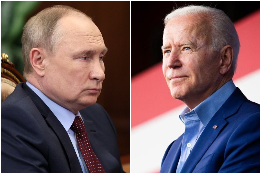 拜登（右）曾直指普丁（左）是烏俄戰爭的戰犯，今天美國務卿布林肯宣布正式認定。（左圖翻攝自克里姆林宮推特，右邊翻攝自拜登臉書）