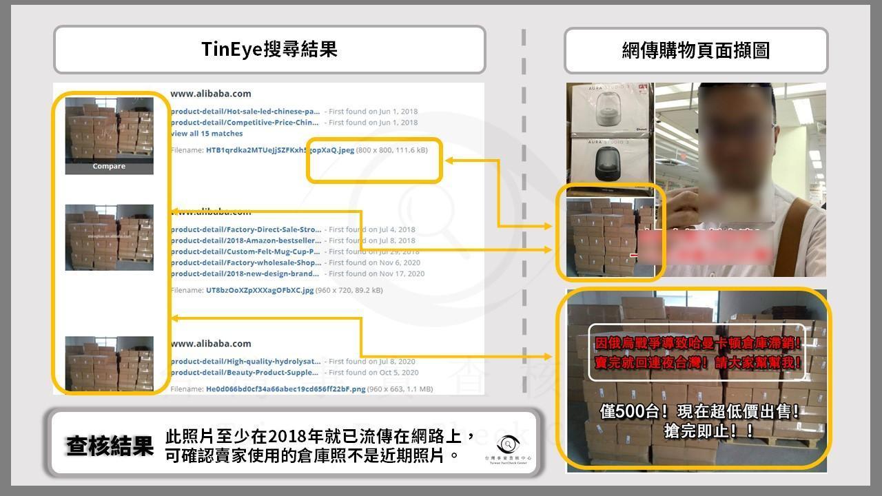 事實查核中心以圖搜圖,發現該網站的照片都是從其他地方盜來的。(翻攝自事實查核中心)
