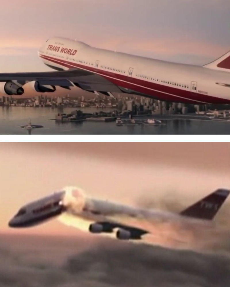 《絕命終結站》故事借鏡TWA 800班機空難,飛機爆炸時,機頭先脫離了機身。事故也被製成《空中浩劫》的S17E04《Explosive Proof》。(翻攝自Aviation Land頻道)