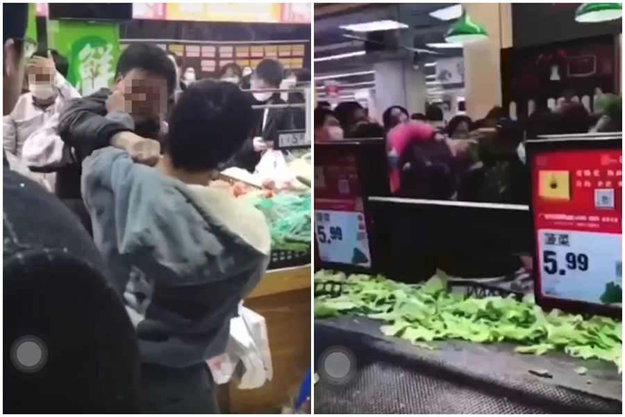 說好「不封城」的上海分兩區封控，市民聞訊湧入超市搶購物資。（翻攝網路）