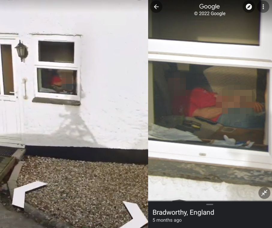 一名男子在窗邊自慰，意外被Google街景車拍下而引發話題。（翻攝自推特）