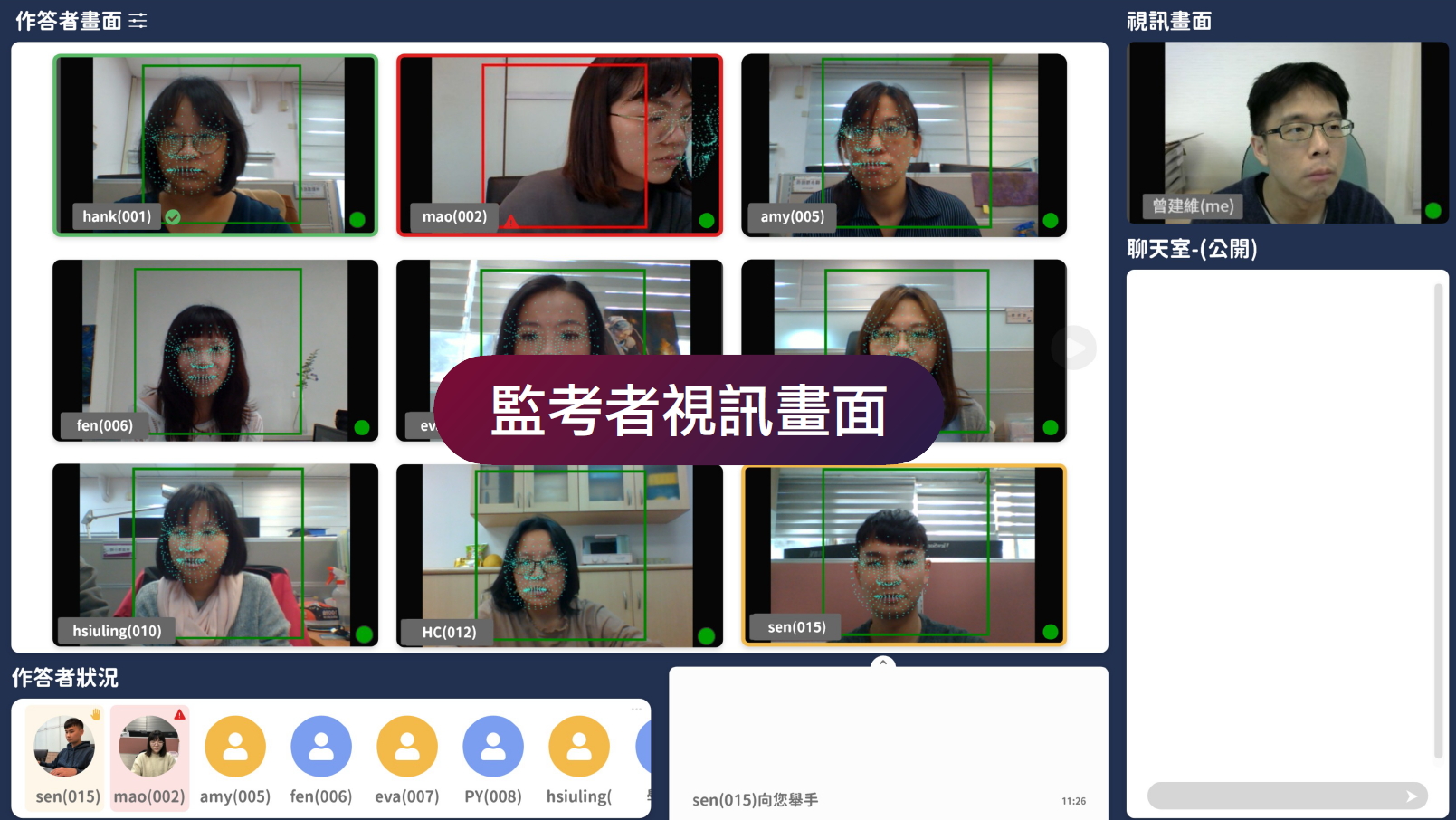 監考者在系統上可以看到考生作答狀況。(清華大學提供)