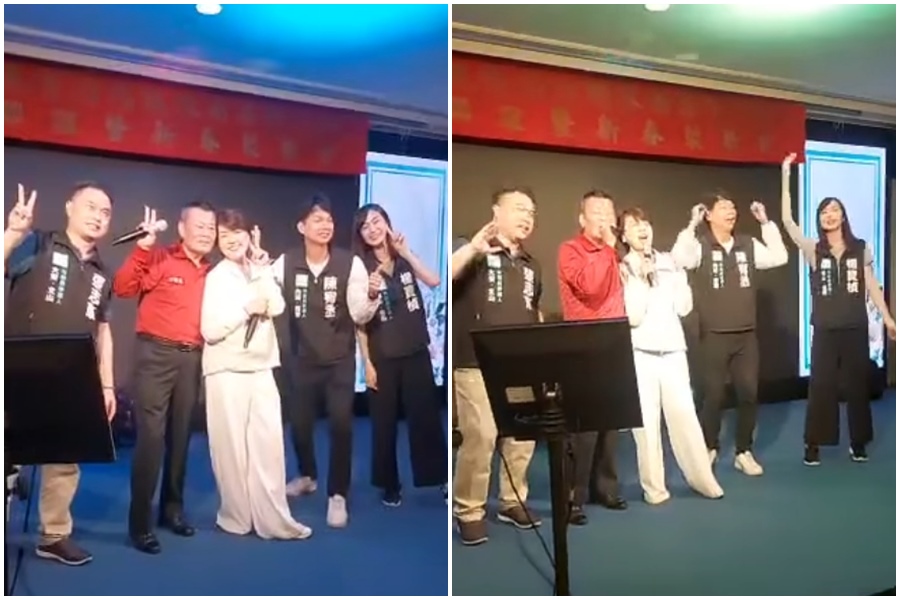 前議員王浩宇爆料台北市副市長黃珊珊（中）26日「無罩嗨唱」影片。（翻攝自王浩宇臉書）