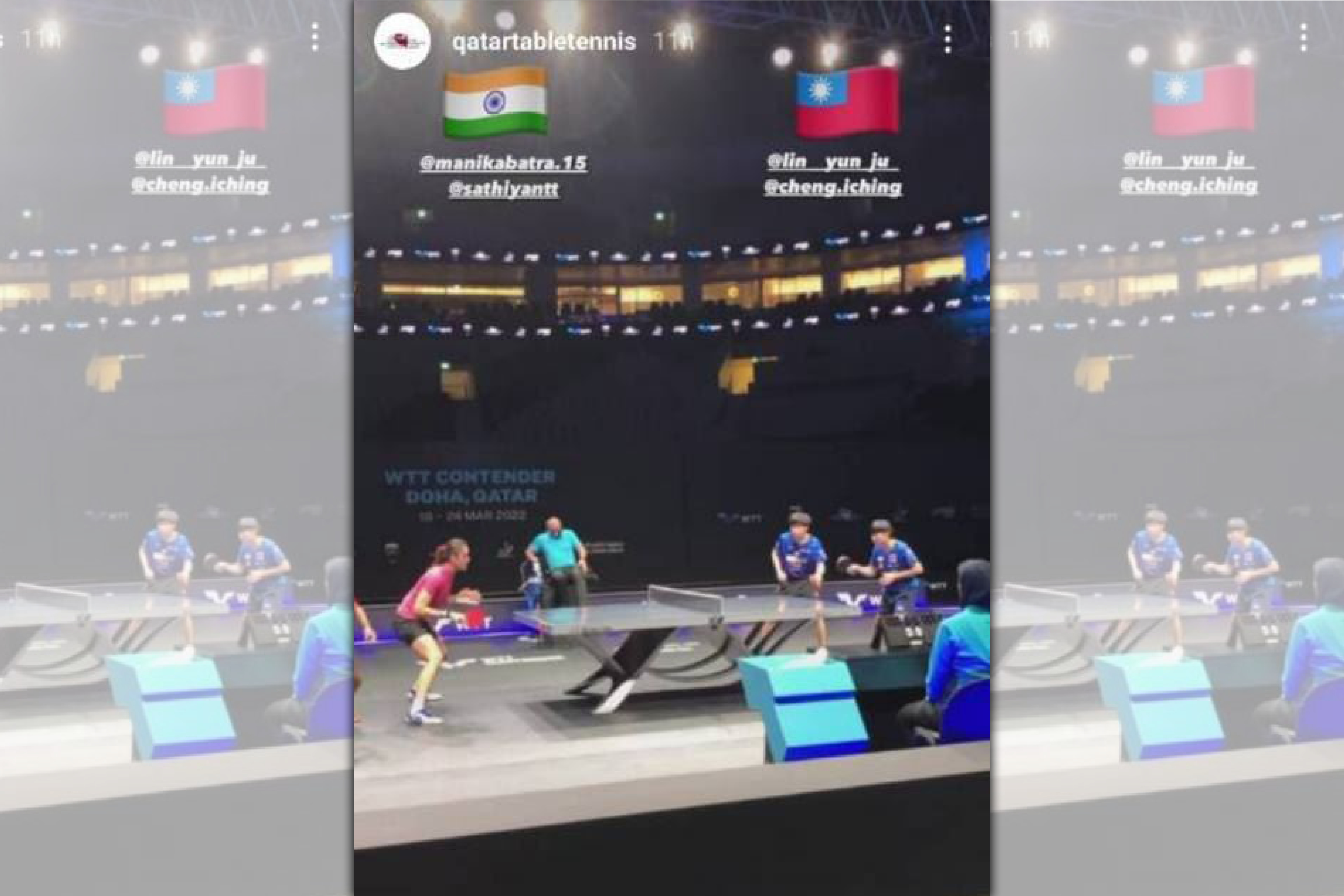 林昀儒、鄭怡靜日前在WTT奪冠，卡達桌球協會在IG宣傳時貼出台灣的國旗，引起中國乒乓球協會抗議。（翻攝卡達桌協IG）