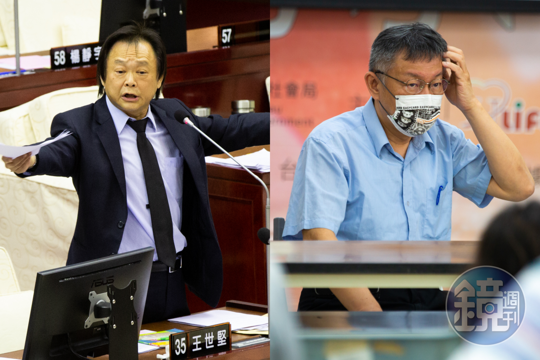 王世堅(左)因柯文哲(右)日前宴請各國駐台代表,痛批他「瘋了」。(本刊資料照)