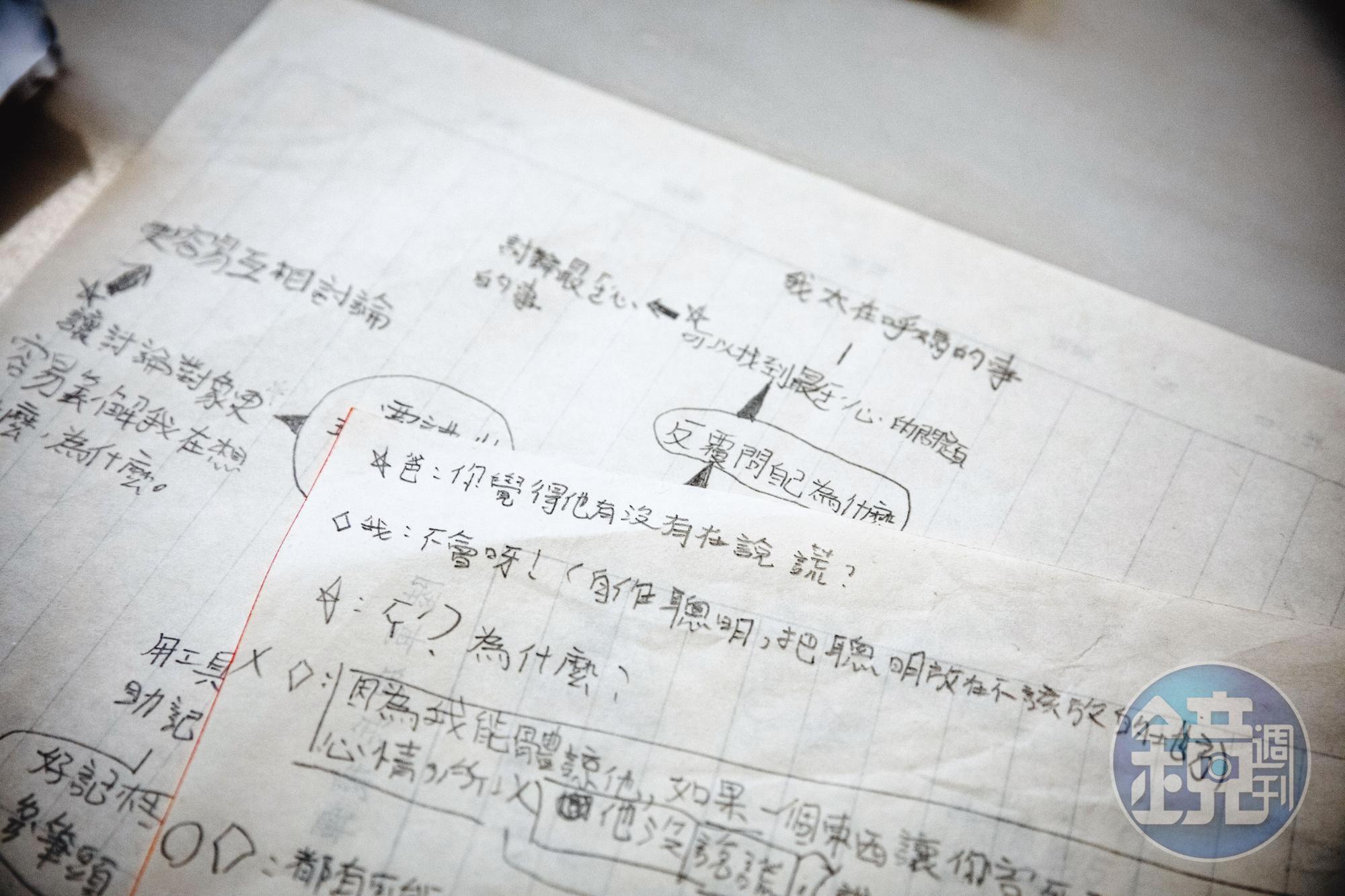 晴晴被爸爸教導要恨媽媽,在紙上寫下媽媽說謊的例子。(攝影/王漢順)