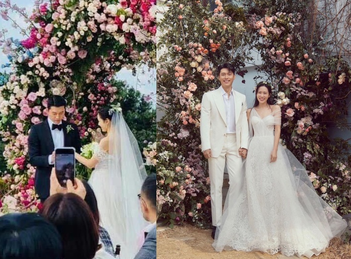 玄彬與孫藝真的婚禮現場照曝光。（左為網路照片，右翻攝Vast IG）