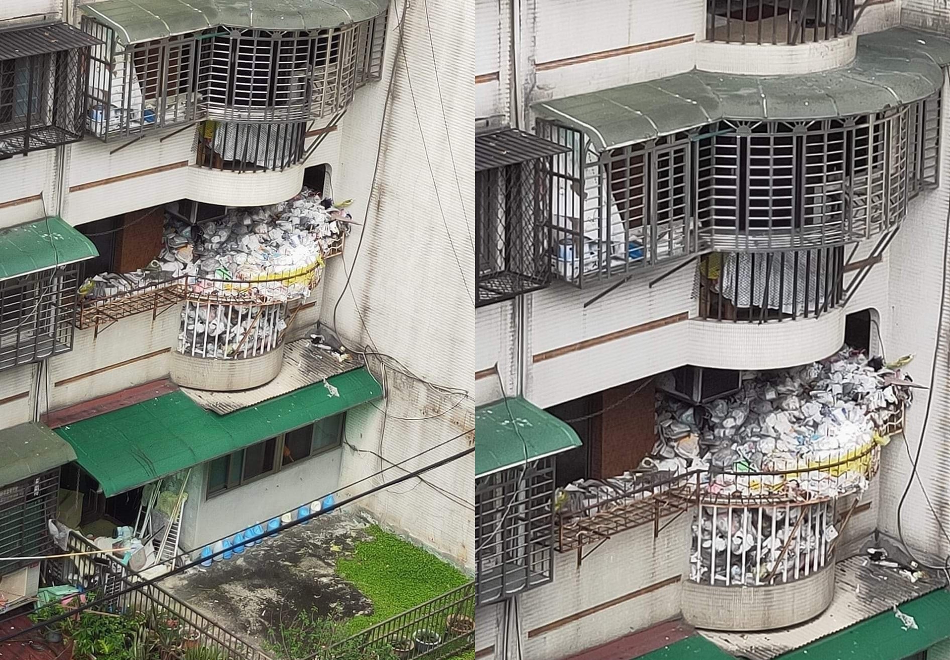 一名網友貼出某公寓堆滿垃圾的照片，畫面相當驚人。（翻攝自爆料公社）