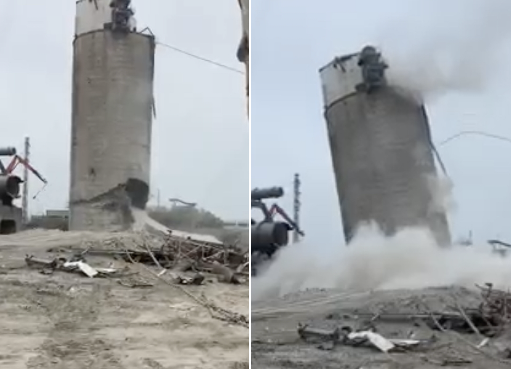 高鐵證實電力異常原因為附近東南水泥廠拆遷施工意外，造成多處變電所電壓驟降，高鐵主線供電中斷。（翻攝記者爆料網）