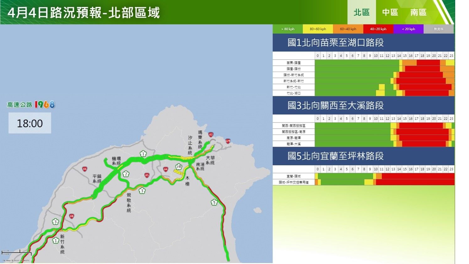 今日國道路況。 （翻攝自高公局）