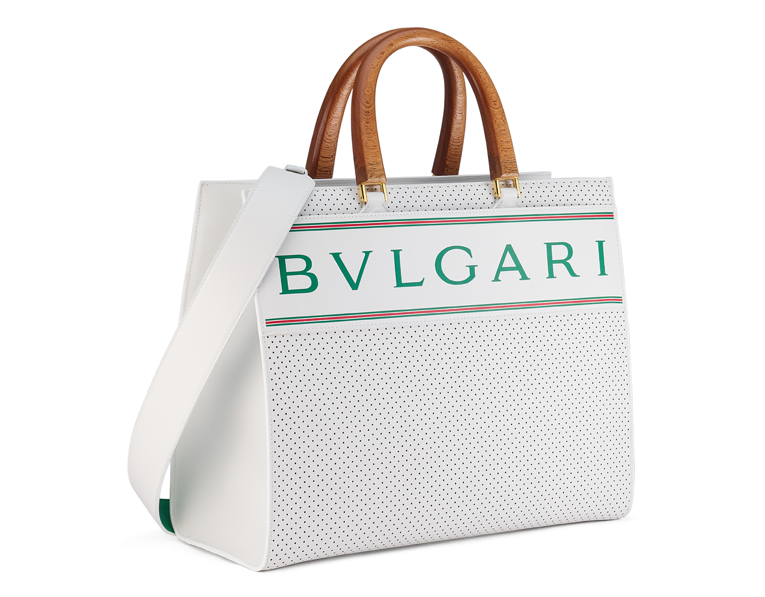 .CASABLANCA x BVLGARI聯名系列白色小牛皮大型托特包。NT$94,700（寶格麗提供）