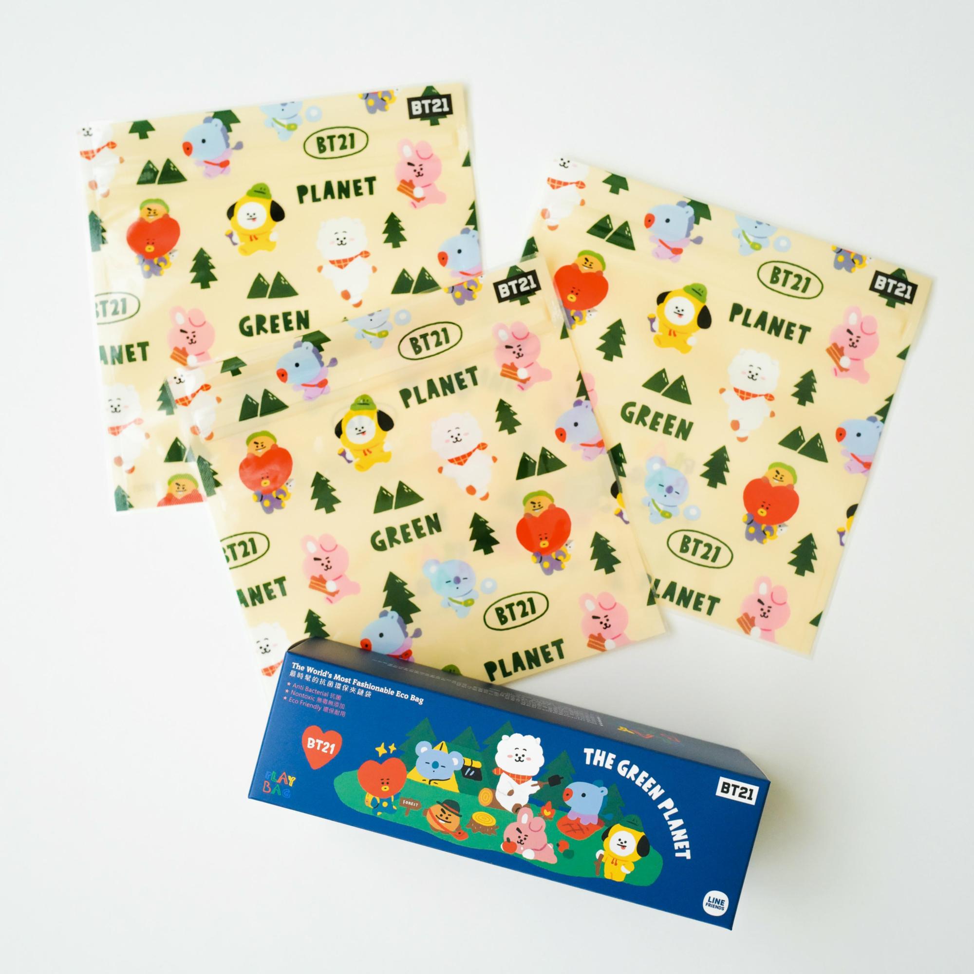 BT21營地生活抗菌魔鬼氈夾鏈袋 10入/盒 NT$449 PLAY BAG。（PLAY BAG提供）