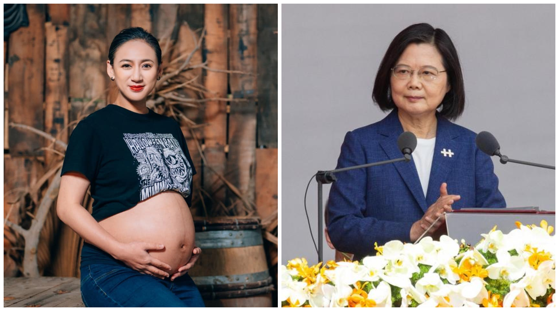 高蕾雅（左圖）上月誕下兒子小石頭，蔡英文（右圖）獻上祝福。（翻攝高蕾雅臉書、本刊資料照）