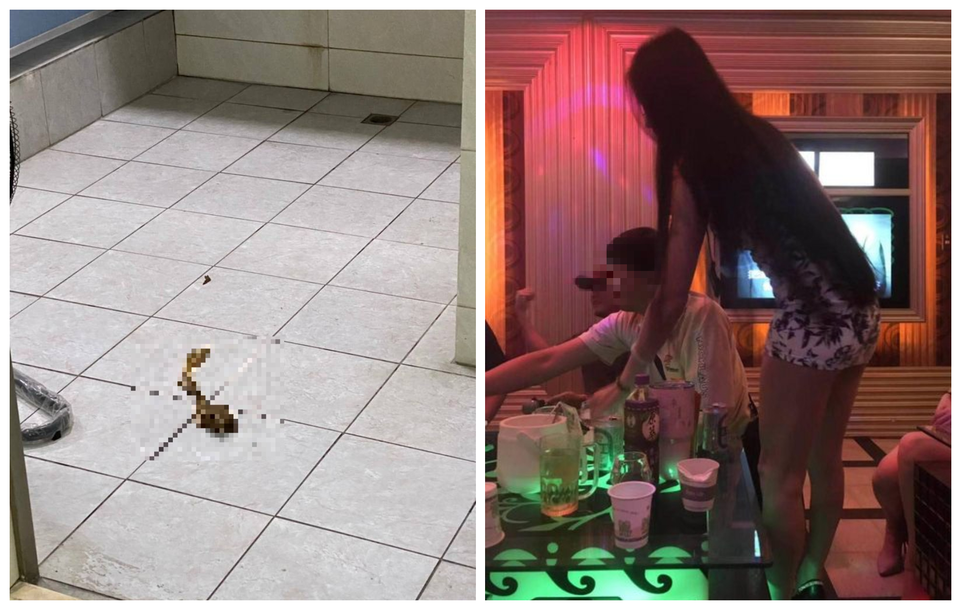 台南某偵查隊長之前在餐敘烙賽遭重懲（左圖），昨又有網友貼出照片爆卦，直指整個分局都在喝（右圖）。（翻攝PTT八卦板）