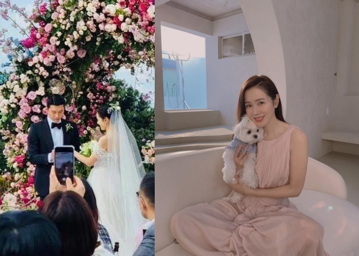 網友發現孫藝真愛犬Kitty也有「吃喜酒」，直呼好羨慕。（左翻攝Vast IG，右翻攝孫藝真IG）