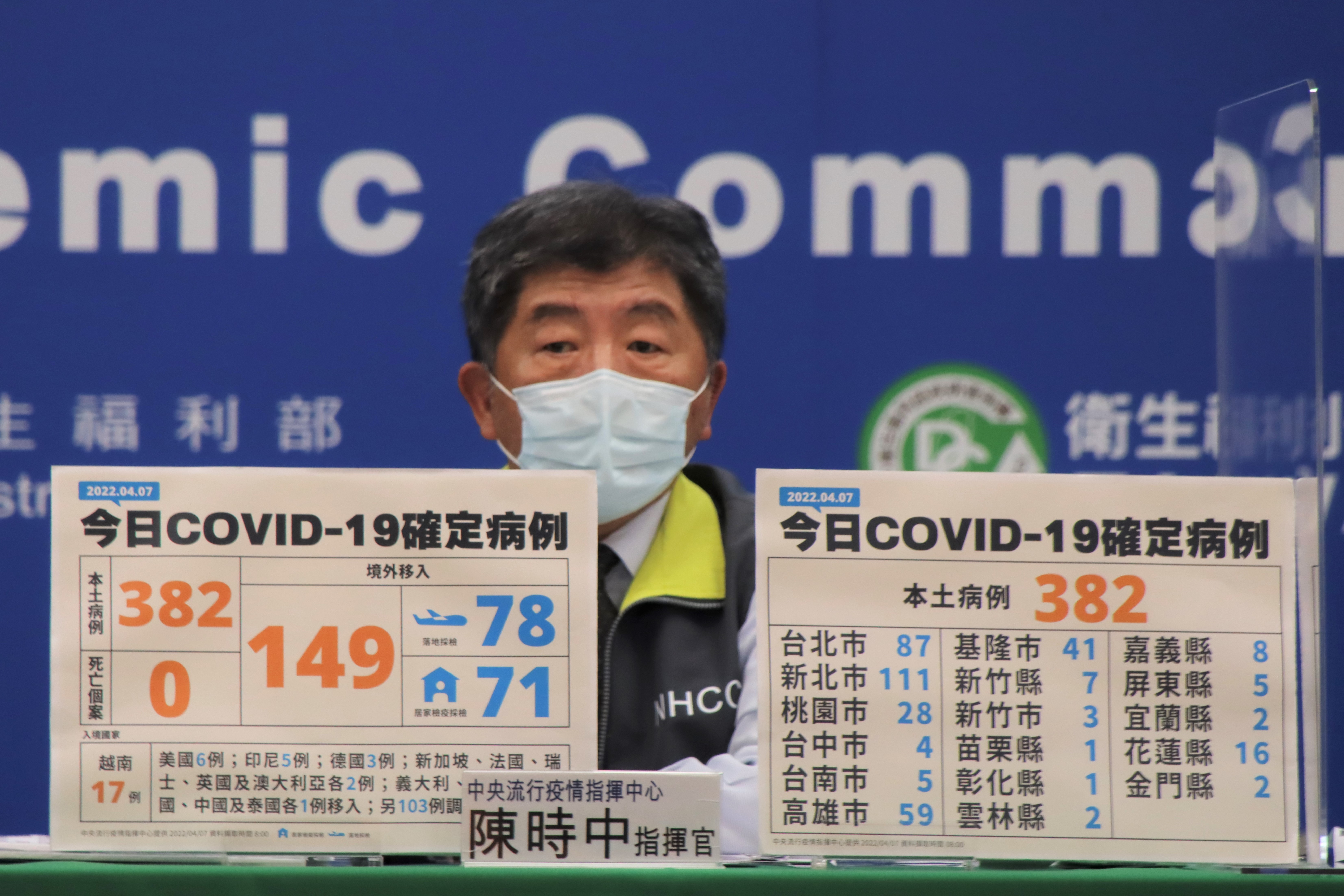 指揮中心說明最新疫情狀況。（指揮中心提供）