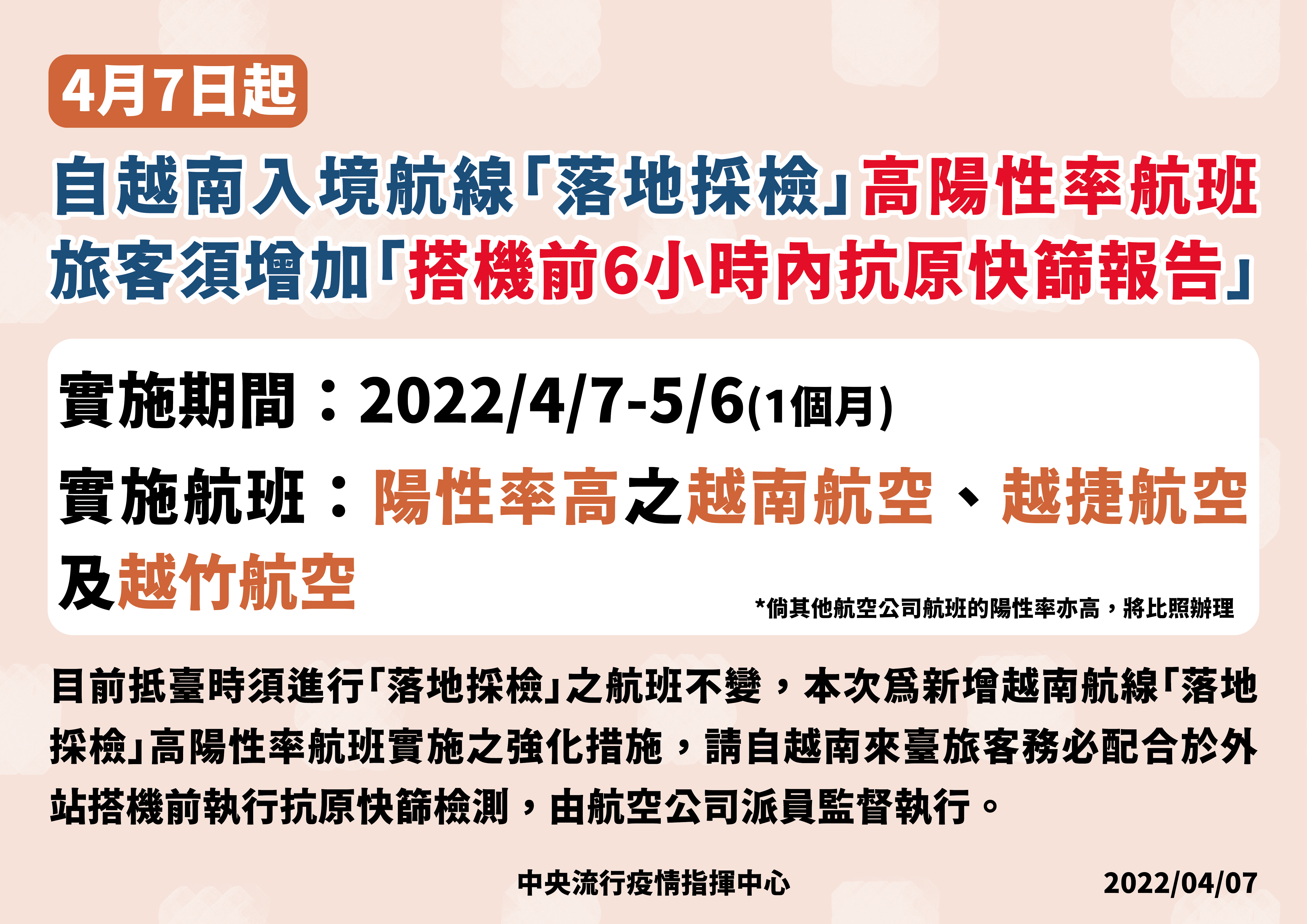 指揮中心進一步宣布新的邊境措施。(指揮中心提供)