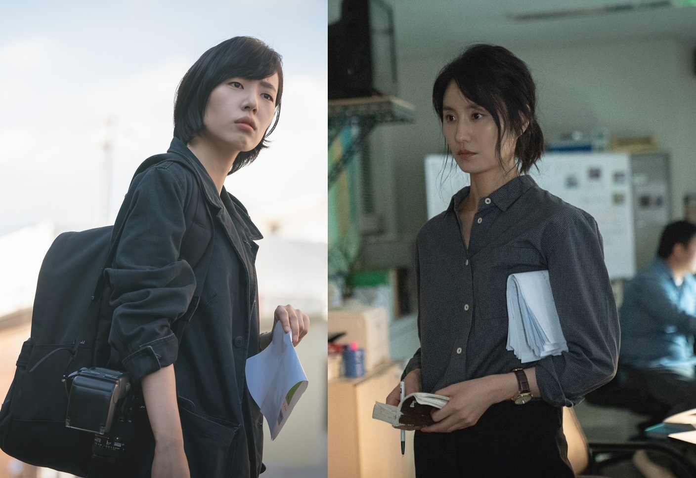 《解讀惡之心的人們》改編自小說《追逐怪物的人》，電視劇追加2女性角色，分別為孔聖河飾演的女記者（左圖）及金素真詮釋的女刑警。（左圖翻攝自官網，右圖愛奇藝國際站提供）