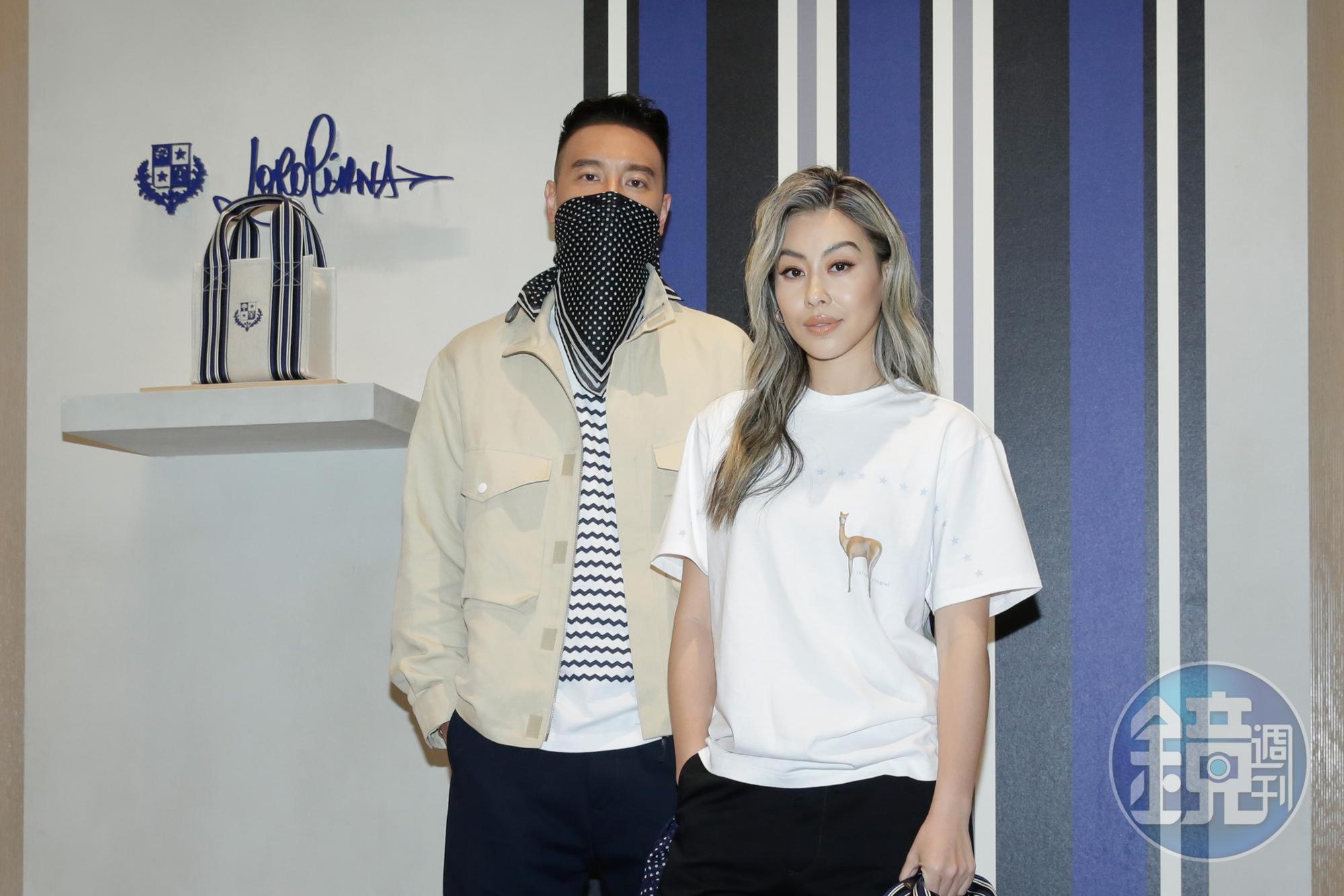 王陽明（左）、蔡詩芸（右）出席Loro Piana與日藤原浩聯名推出的春夏膠囊系列發表會。